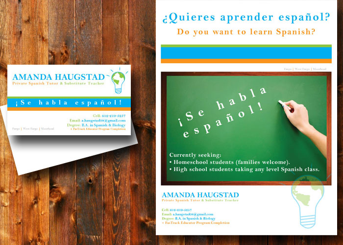 Spanish Tutoring business cards and one page flyer designed in Fargo ...