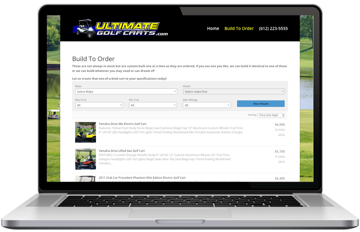 ultimate golf carts website listings
