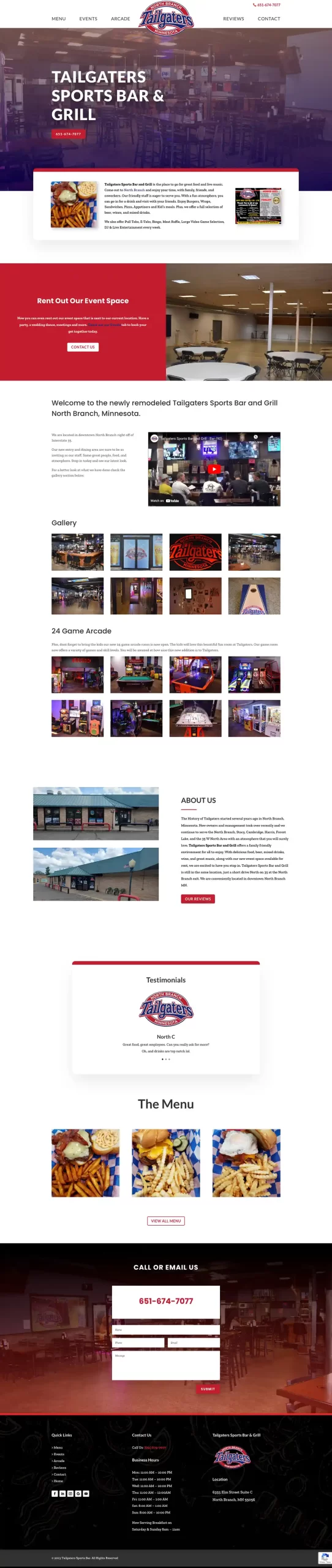tailgaters sports bar & grill website design 2