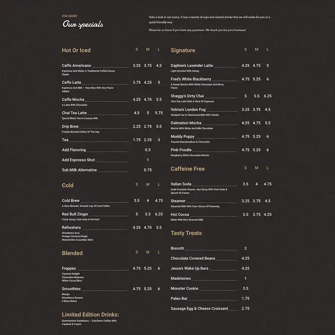 coffee shop menu website design 1 coffee shop menu website design 1