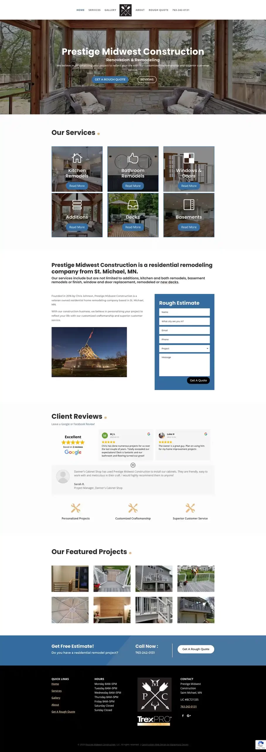 Prestige Midwest Construction website build