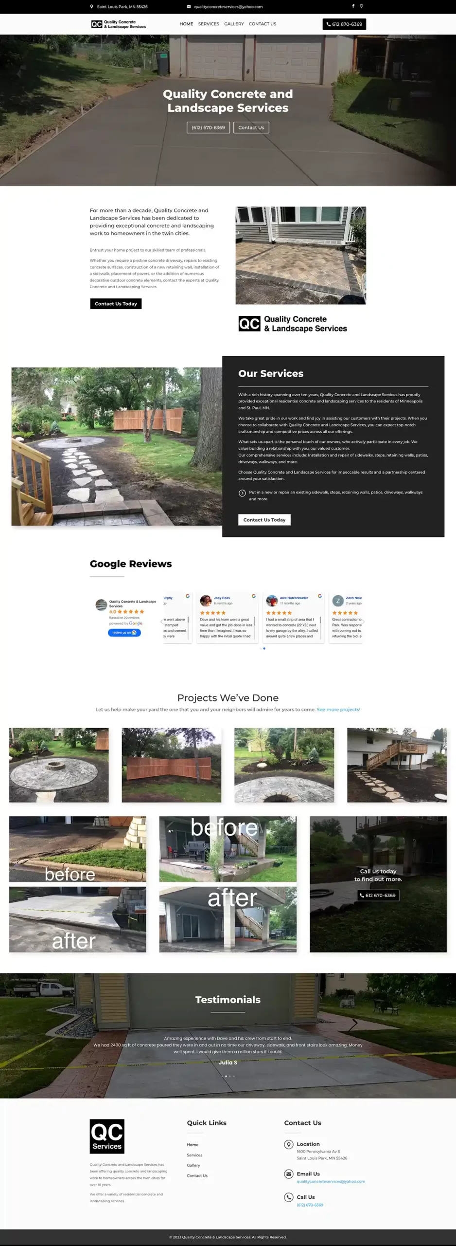 quality concrete & landscape services website build