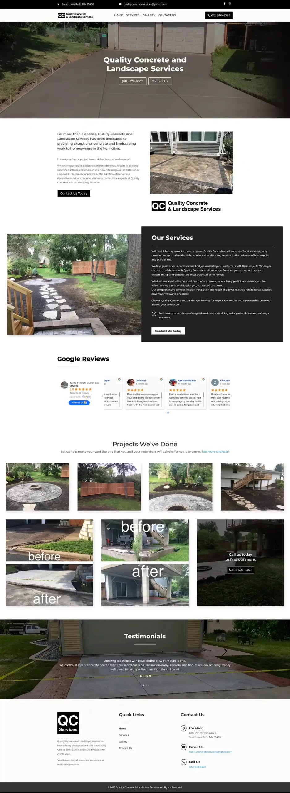 quality construction website build quality concrete & landscape services website build